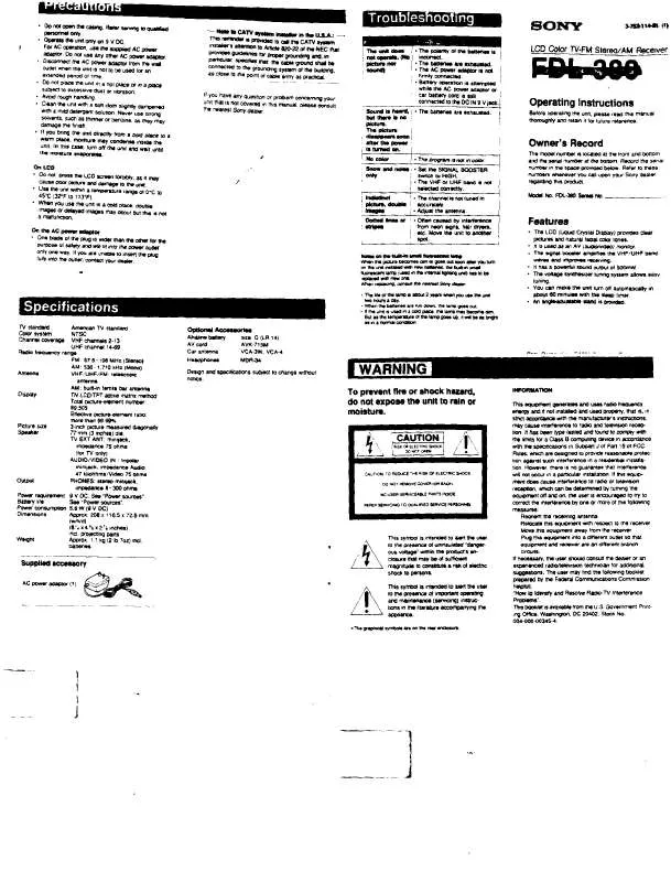 Mode d'emploi SONY FDL-380