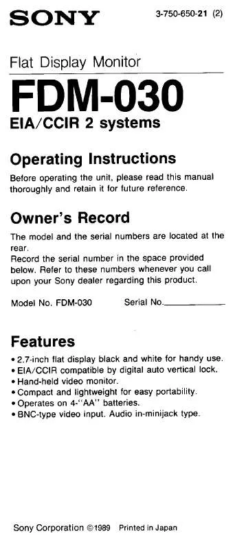 Mode d'emploi SONY FDM030