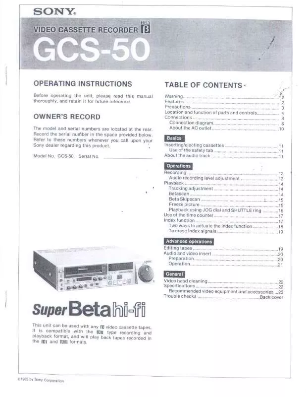 Mode d'emploi SONY GCS50