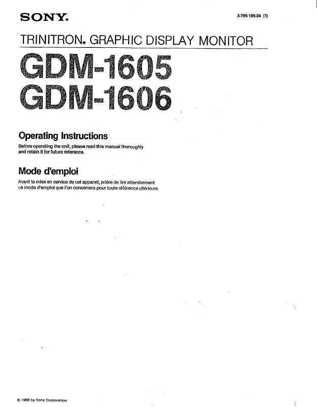 Mode d'emploi SONY GDM-1605