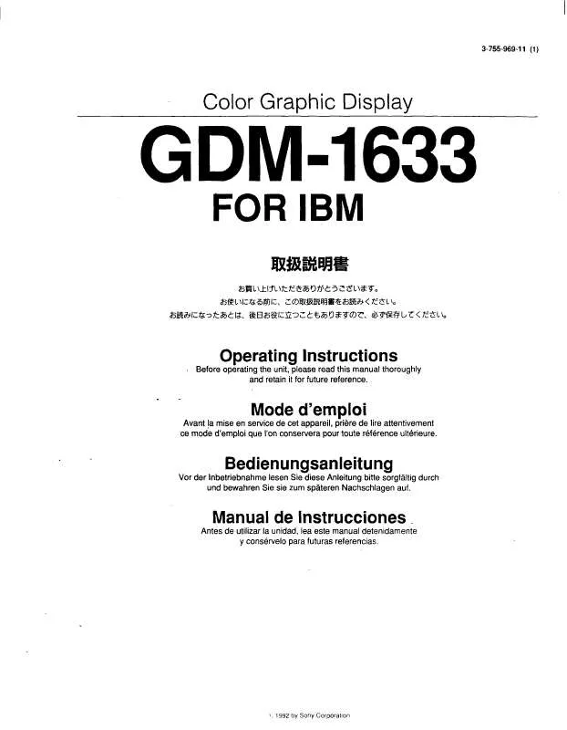 Mode d'emploi SONY GDM-1633