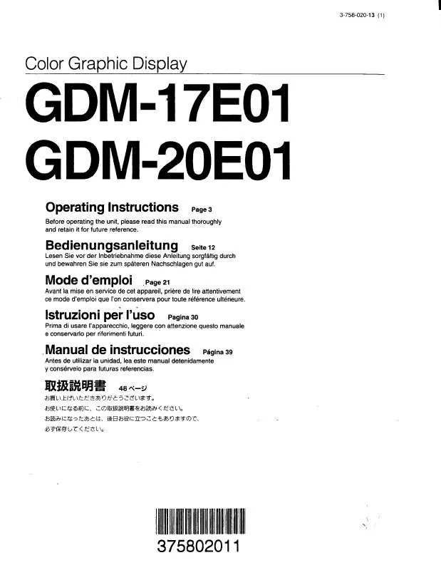 Mode d'emploi SONY GDM-17E01