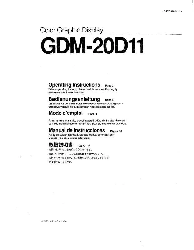 Mode d'emploi SONY GDM-20D11