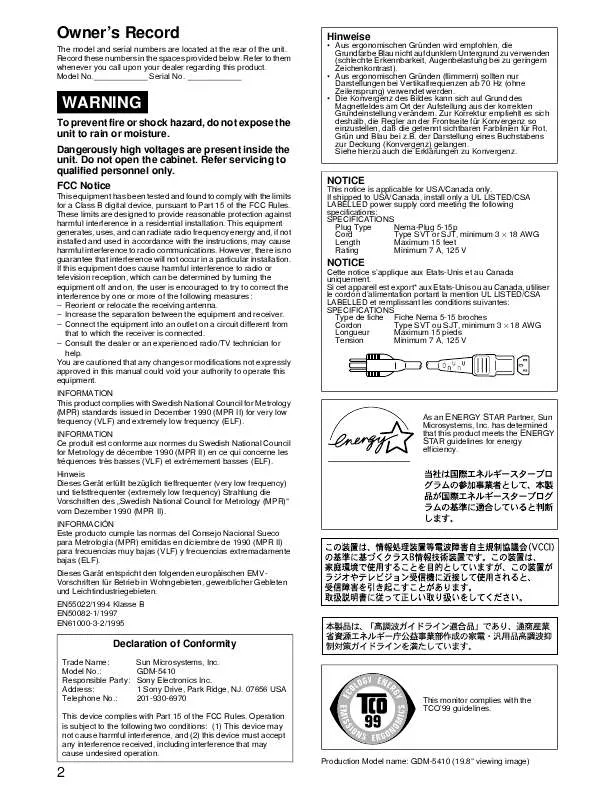 Mode d'emploi SONY GDM-5410