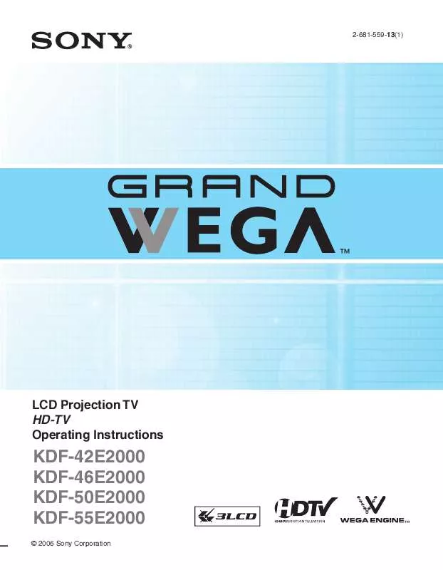 Mode d'emploi SONY GRANDWEGA KDF-42E2000