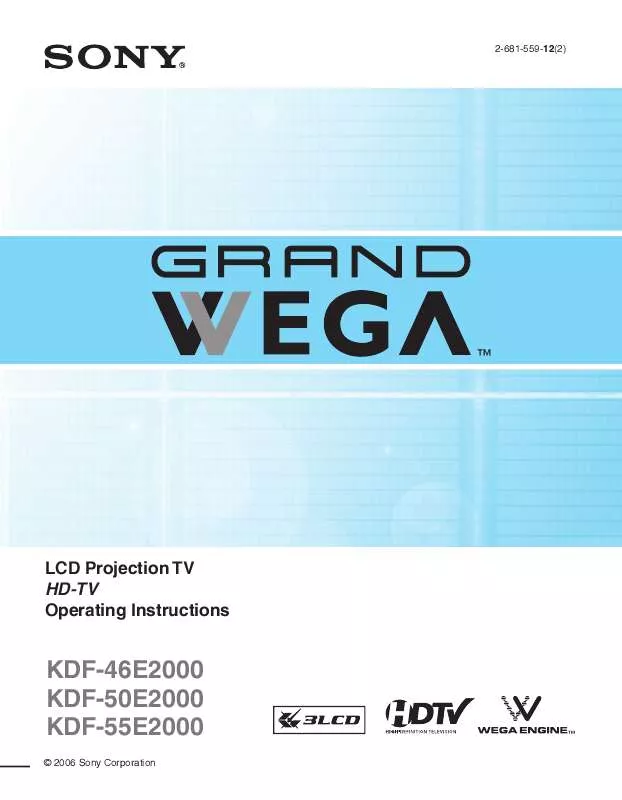 Mode d'emploi SONY GRANDWEGA KDF-46E2000