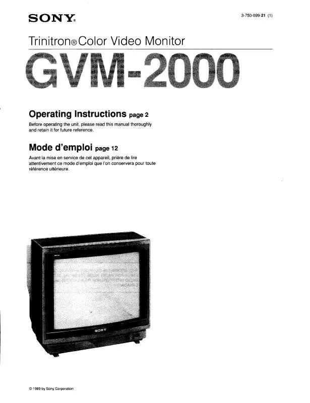 Mode d'emploi SONY GVM-2000