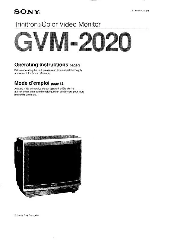 Mode d'emploi SONY GVM-2020