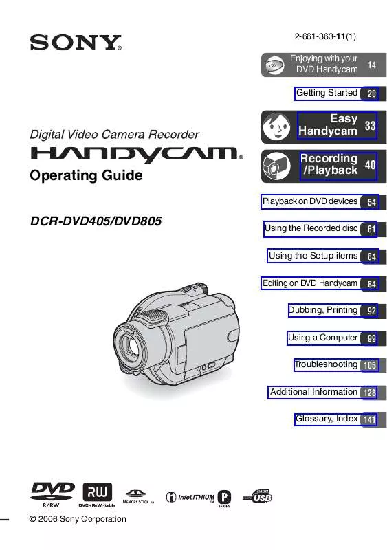 Mode d'emploi SONY DCR-DVD805