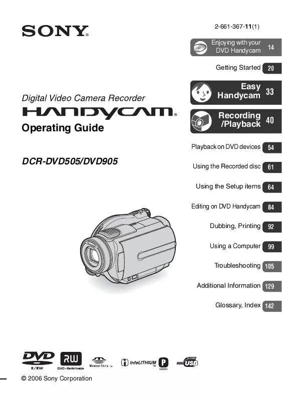 Mode d'emploi SONY DCR-DVD905