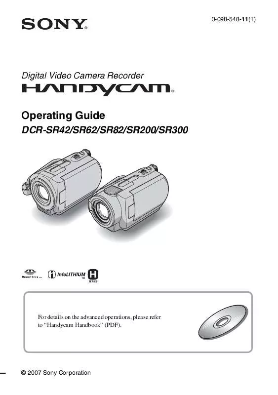 Mode d'emploi SONY DCR-SR300