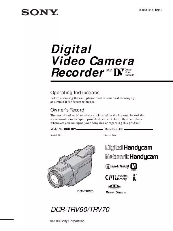 Mode d'emploi SONY DCR-TRV70