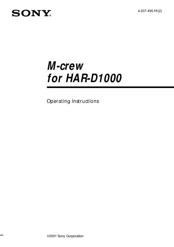 Mode d'emploi SONY HAR-D1000MCREW