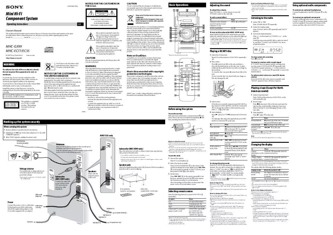 Mode d'emploi SONY HCD-GX99