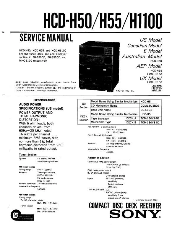 Mode d'emploi SONY HCD-H1100