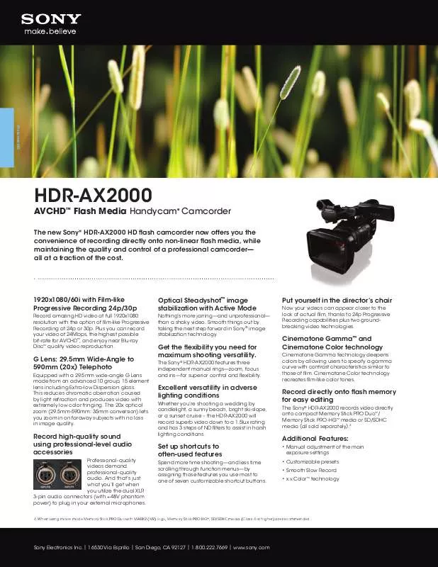 Mode d'emploi SONY HANDYCAM HDR-AX2000