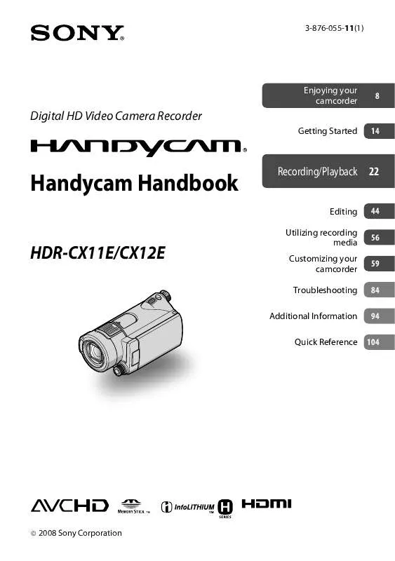 Mode d'emploi SONY HDR-CX12E