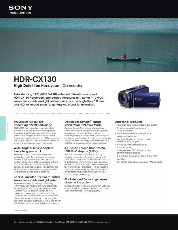 Mode d'emploi SONY HANDYCAM HDR-CX130/L