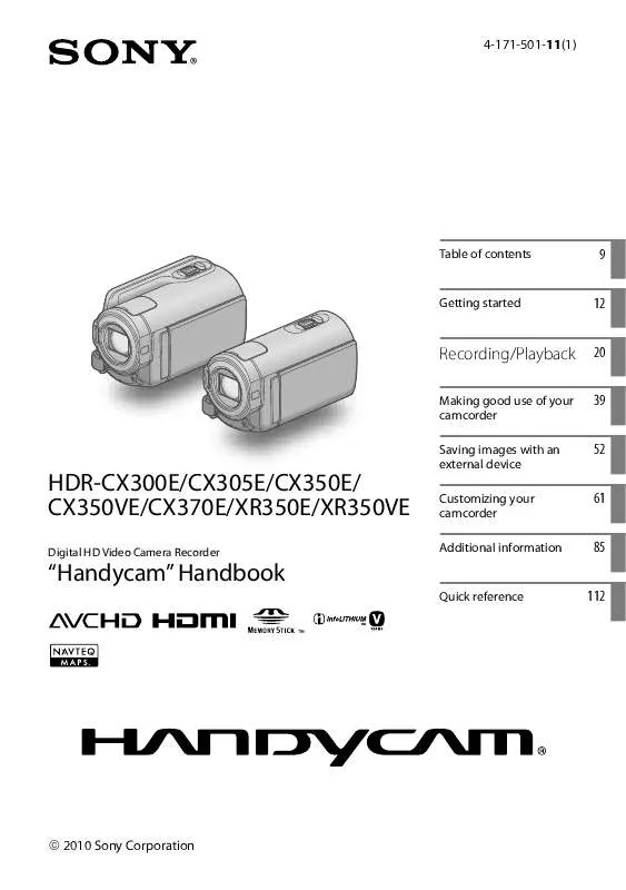 Mode d'emploi SONY HDR-CX300E