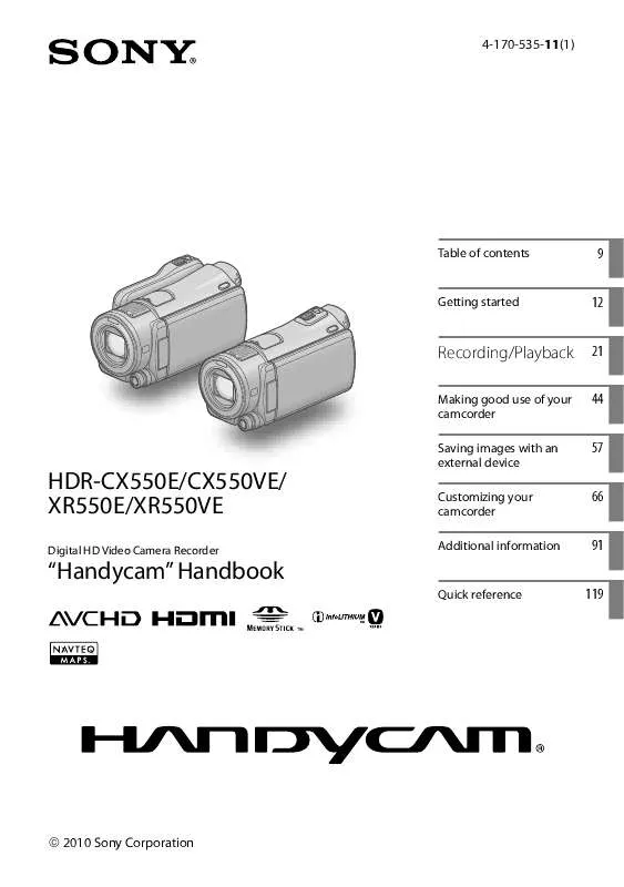 Mode d'emploi SONY HDR-CX550E