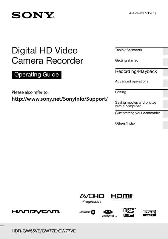 Mode d'emploi SONY HDR-GW55VE