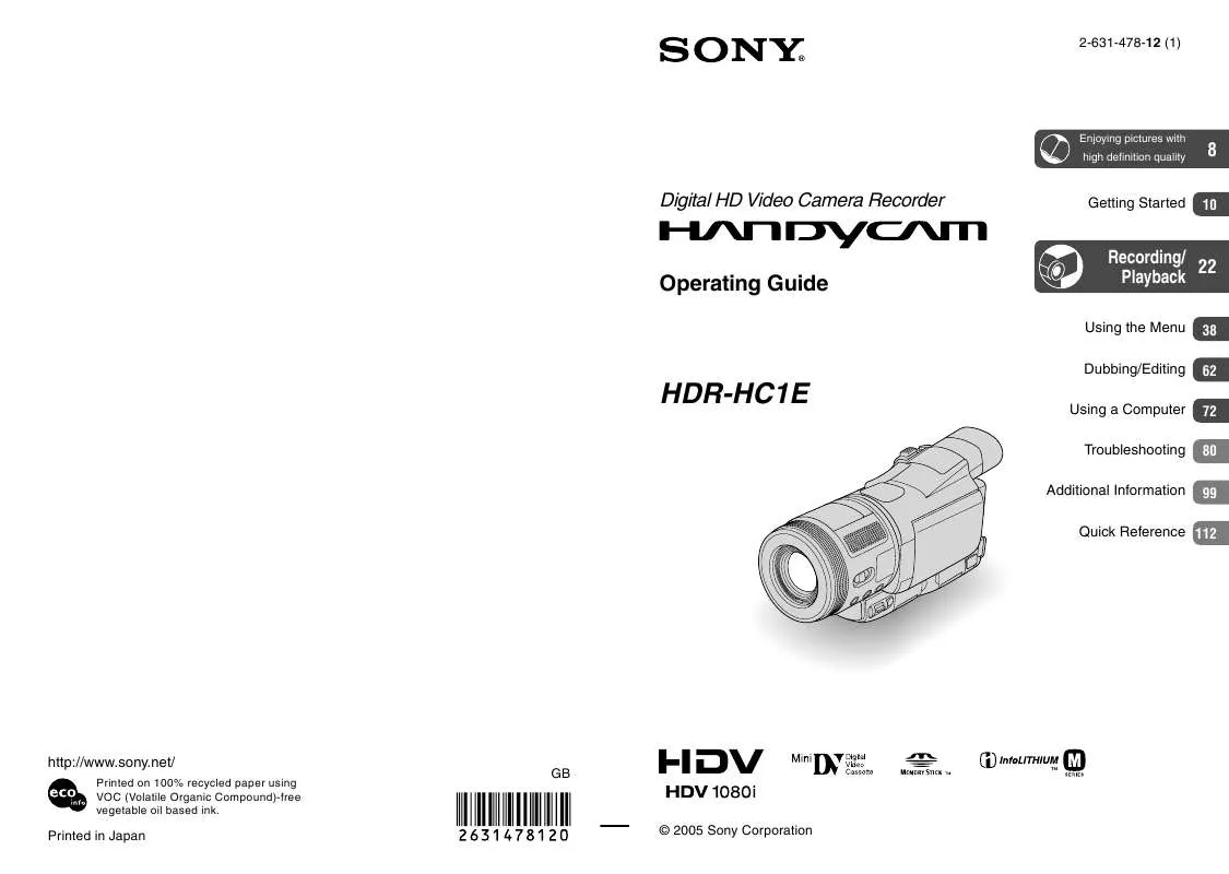 Mode d'emploi SONY HDR-HC1E