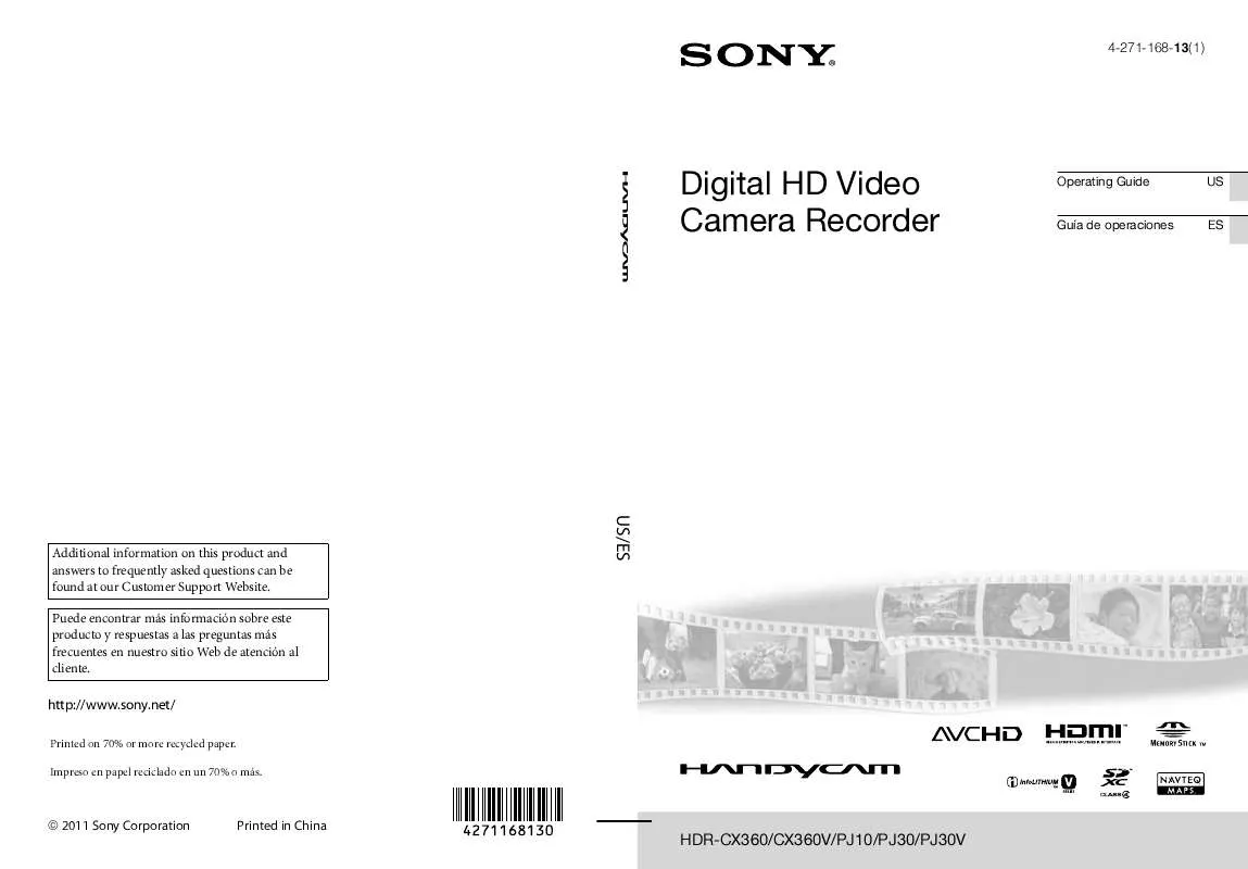 Mode d'emploi SONY HANDYCAM HDR-PJ10