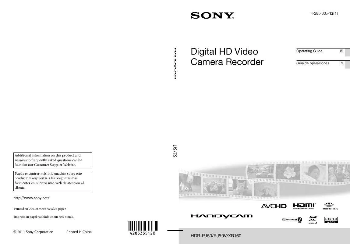 Mode d'emploi SONY HANDYCAM HDR-PJ50V