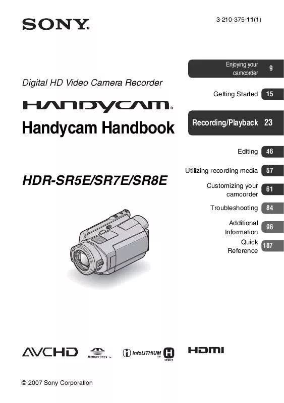 Mode d'emploi SONY HDR-SR5E