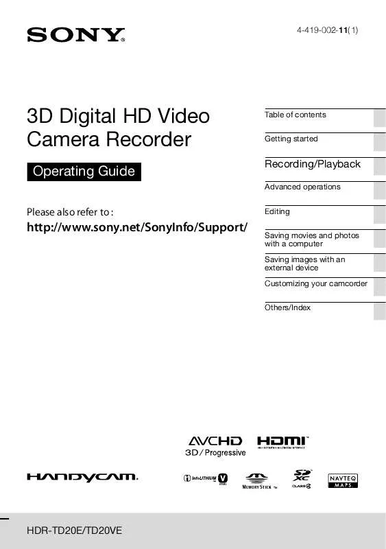 Mode d'emploi SONY HDR-TD20VE