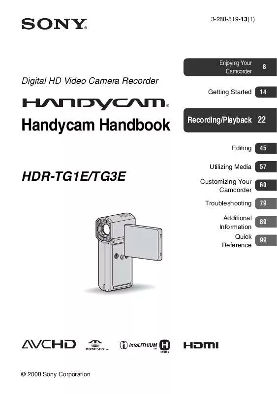 Mode d'emploi SONY HDR-TG1E