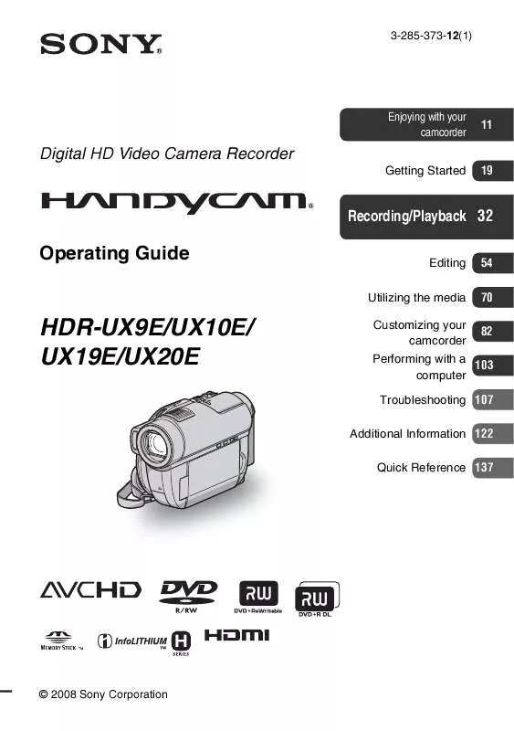 Mode d'emploi SONY HDR-UX19E