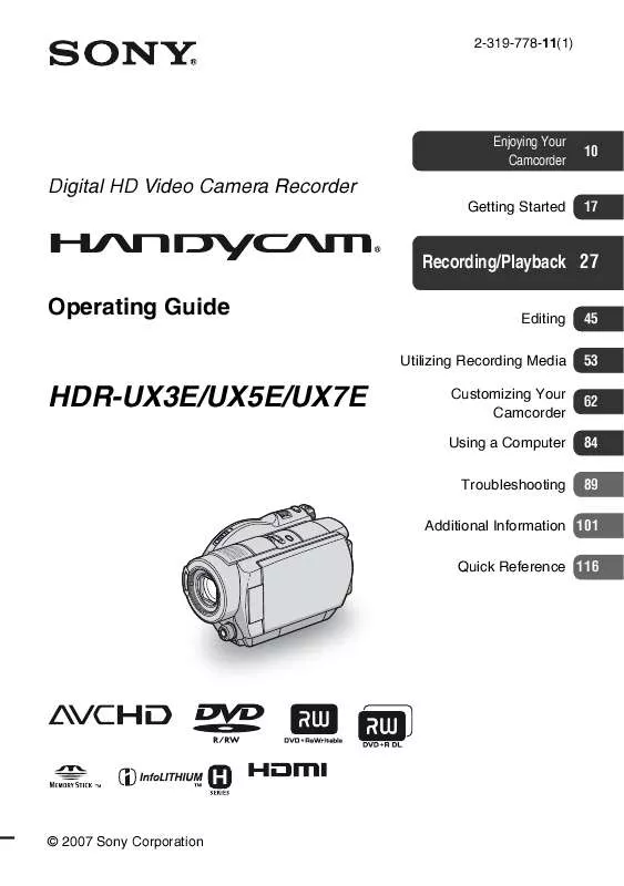 Mode d'emploi SONY HDR-UX5E