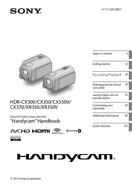 Mode d'emploi SONY HDR-XR350V