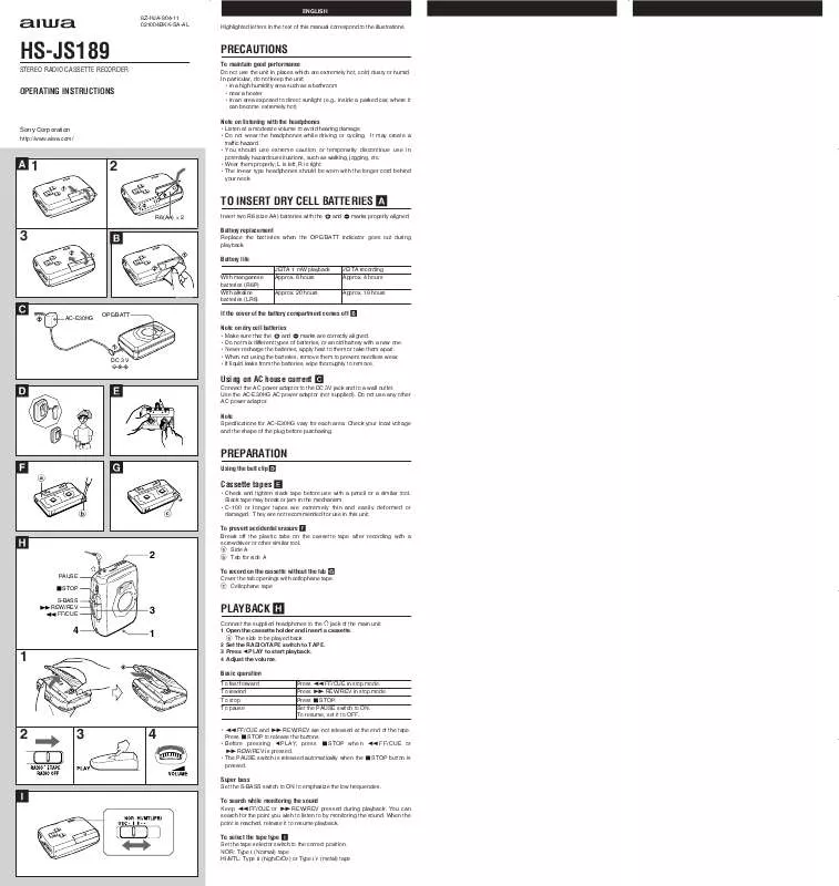 Mode d'emploi SONY HSJS189