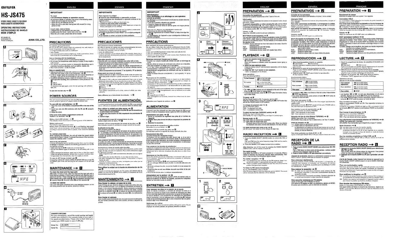 Mode d'emploi SONY HSJS475