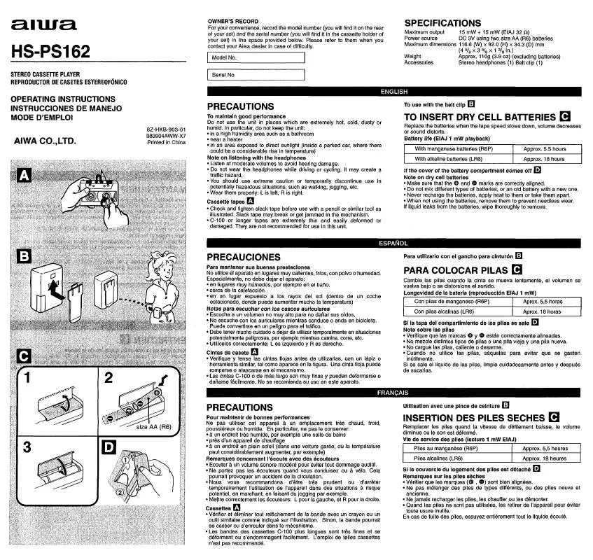 Mode d'emploi SONY HSPS162