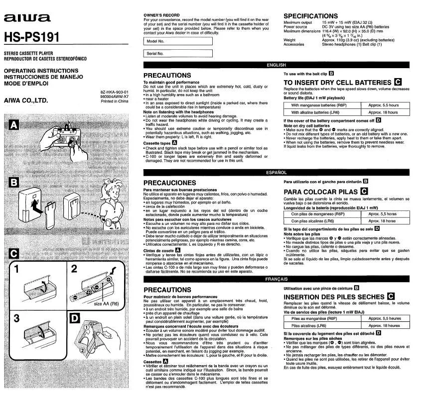 Mode d'emploi SONY HSPS191