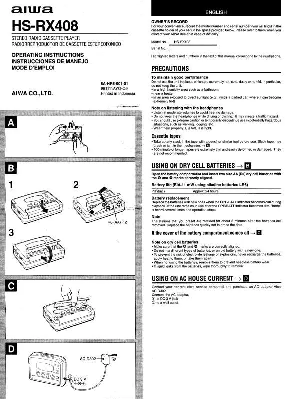 Mode d'emploi SONY HSRX408