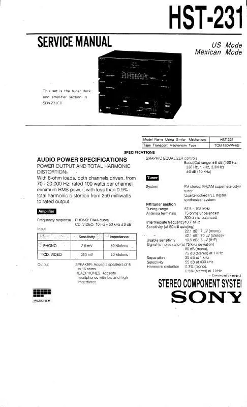 Mode d'emploi SONY HST231