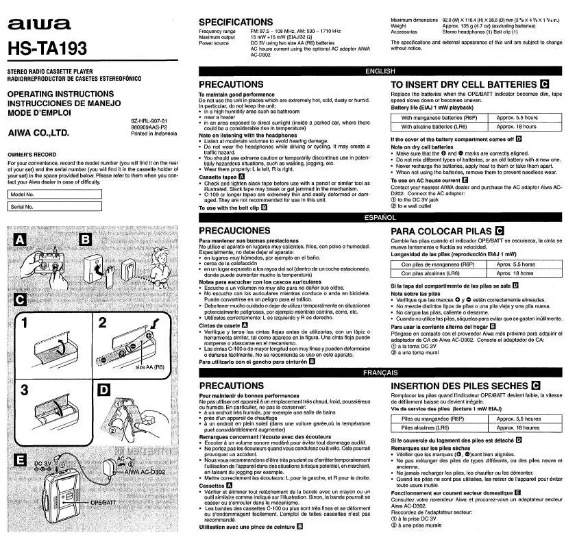 Mode d'emploi SONY HSTA193