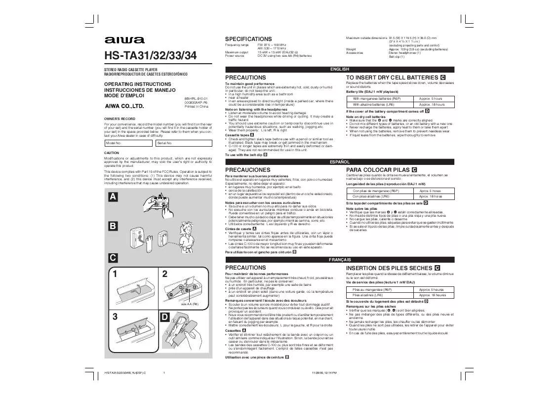 Mode d'emploi SONY HSTA31