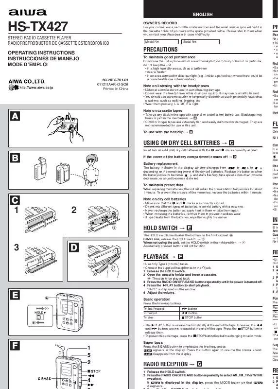 Mode d'emploi SONY HSTX427