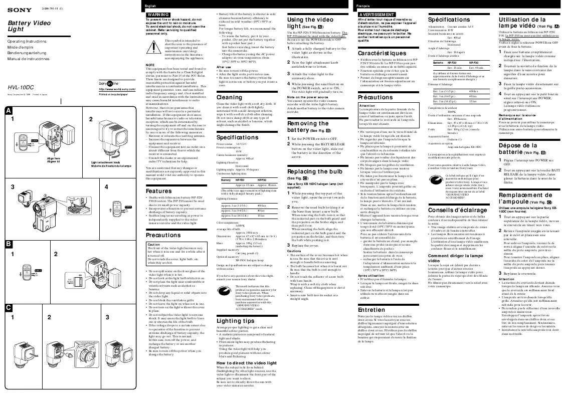 Mode d'emploi SONY HVL-10DC