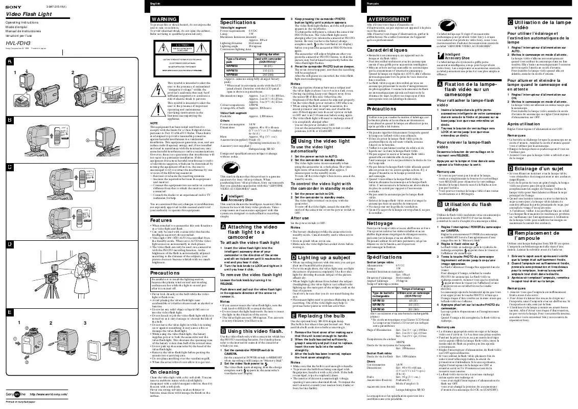 Mode d'emploi SONY HVL-FDH3