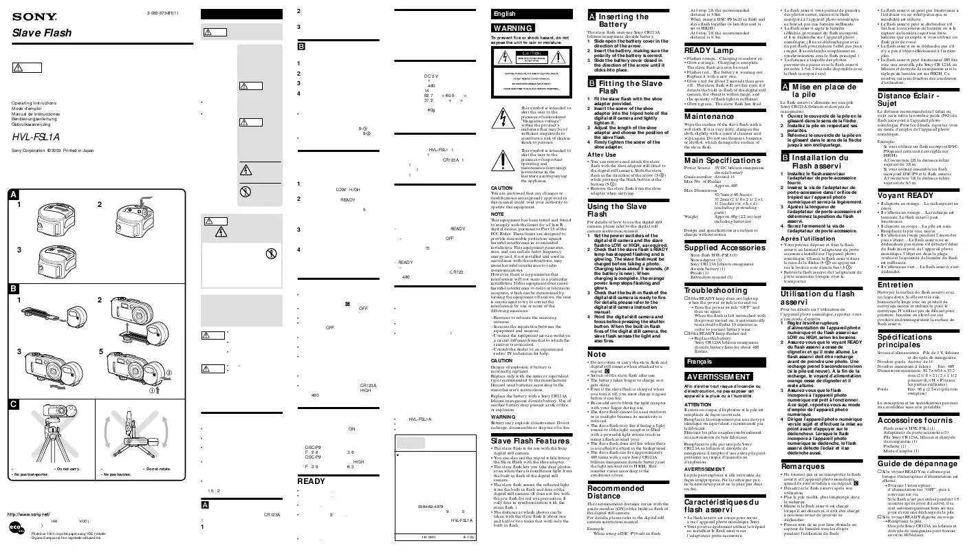 Mode d'emploi SONY HVL-FSL1A