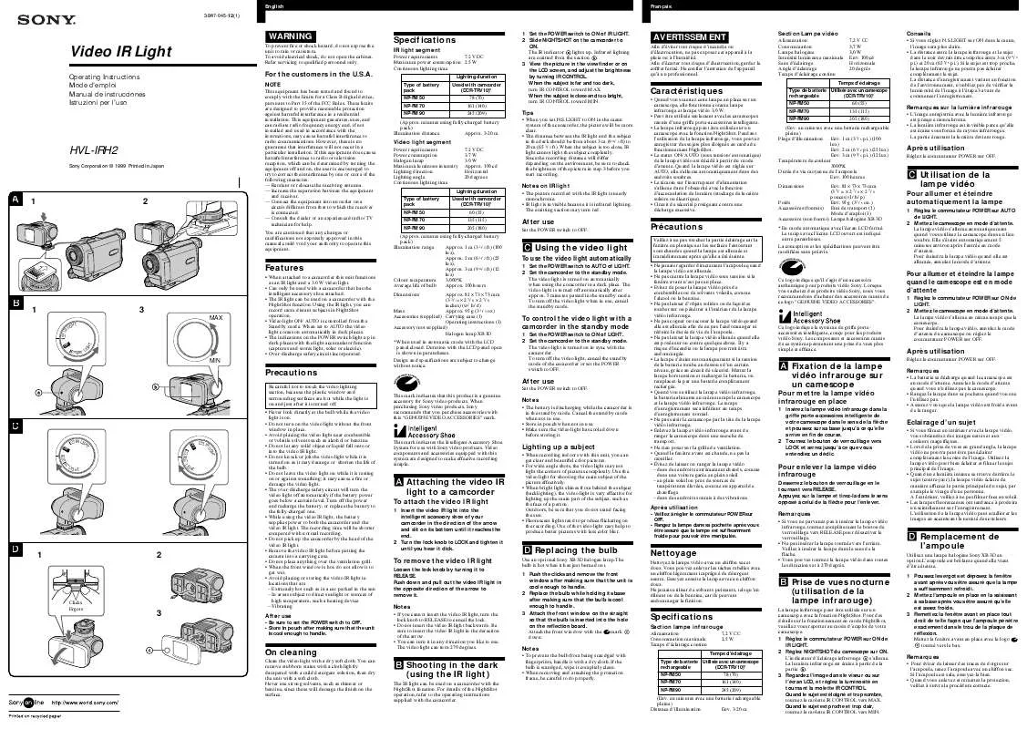 Mode d'emploi SONY HVL-IRH2