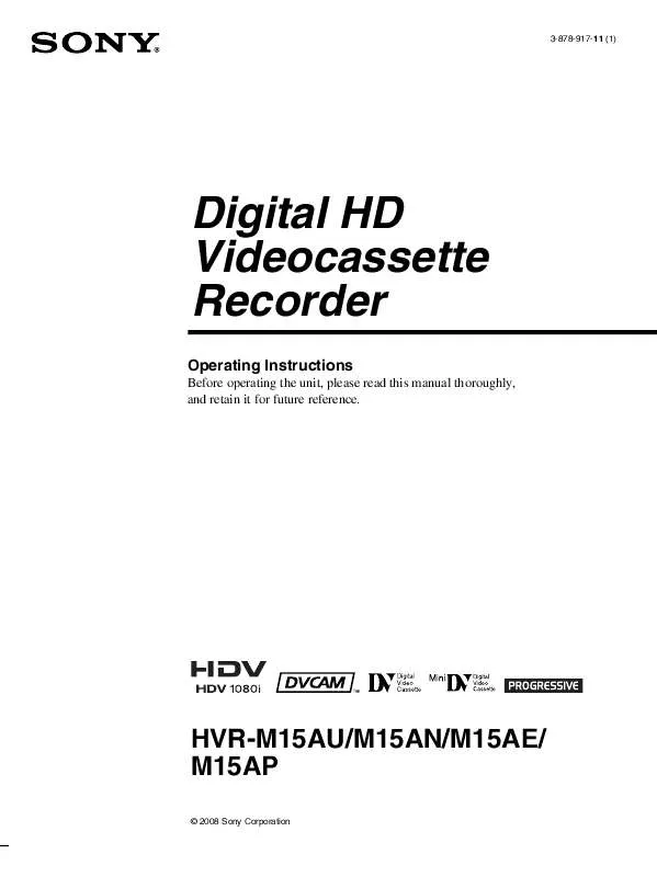 Mode d'emploi SONY HVR-M15AN