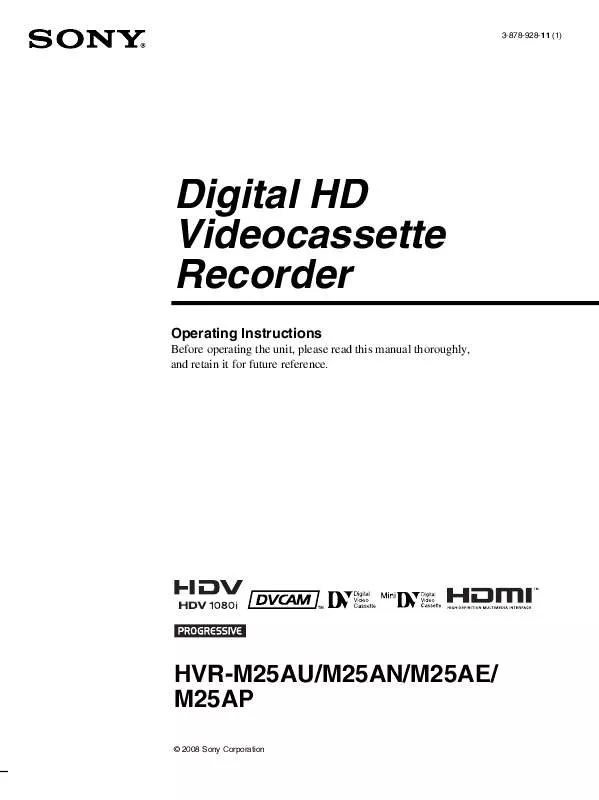 Mode d'emploi SONY HVR-M25AE