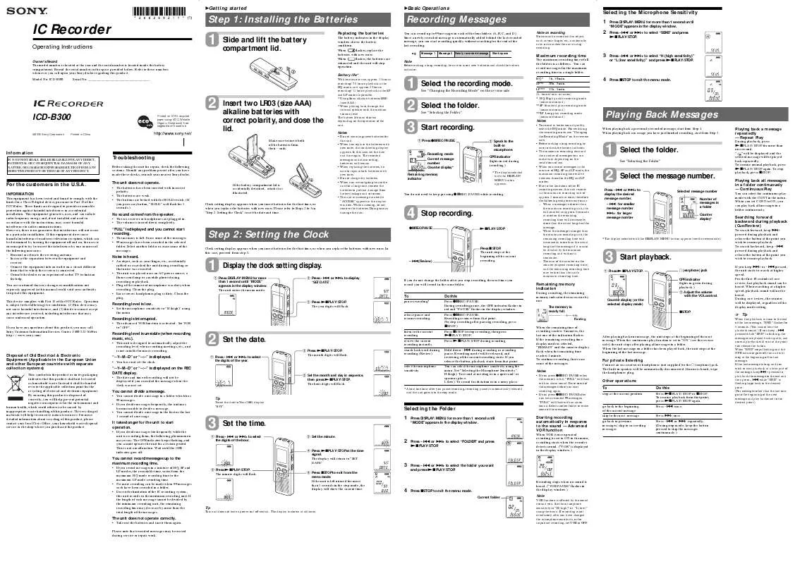 Mode d'emploi SONY ICD-B300